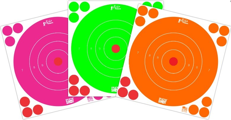 PROSHOT SPLATTER SHOT 8IN HI-VIS FLOURESCENT ORANGE PINK AND GREEN - 2 EACH - PEEL AND STICK - 6 PACK 8B-FL-6COMBO - Taurus Savings